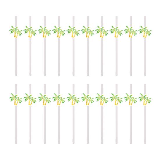 20Pcs Disposable Paper Straws, Hawaiian Palm Tree Party Drink Straws, Cocktail Paper Straws, Green Coconut Summer Decor