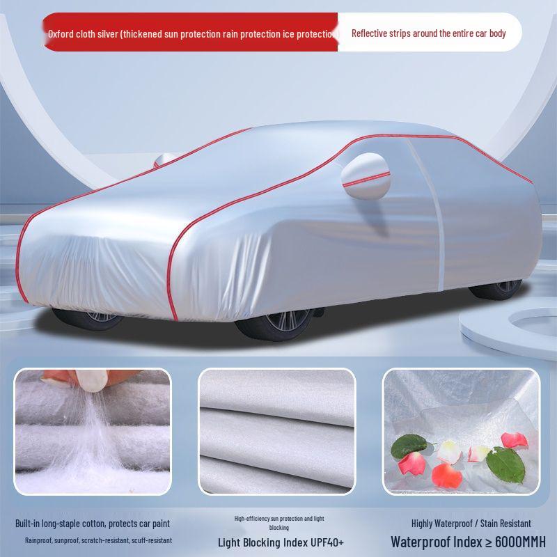 All-Season Oxford Car Cover: Sun, Rain, Snow & Frost Protection with Heat Insulation - Thickened Universal Fit for Outdoor Use.