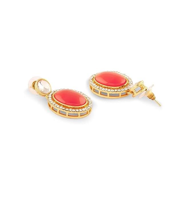 Orange Stones Austrian Diamonds Embellished Choker Necklace & Earring Set For Women
