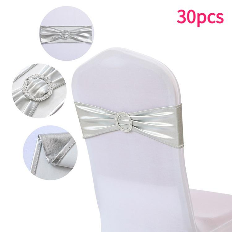 30pcs Elegant Golden Bow Chair Belts Elastic Bow Ribbon Chairs Back Decoration Gold Foil Tie Neatly Sewn Edges Sparkling Buckle