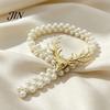 Curtain Tiebacks for Drapes Deer Head Tieback, Faux Pearl Beaded Stretch Holder, Adjustable Holdbacks Holdback Bedroom Living Room Window Door Easy To