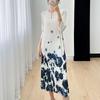 Minimalist printed dress temperament dress for women, high-end retro, comfortable and casual pleated skirt, summer new style