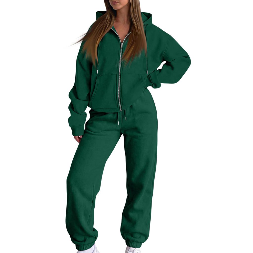 Damen Freizeit Kapuzenpullover Jacke Set für Herbst Winter, Bequemes Mode Outfit