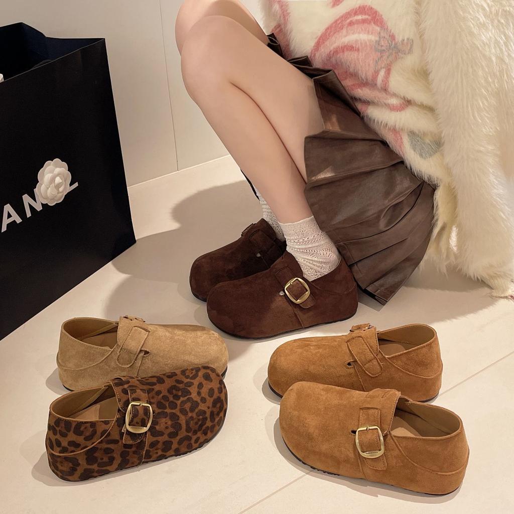 Lazy single shoes autumn casual women's inner height increase style Birkenstocks all-inclusive loafers pedal campus