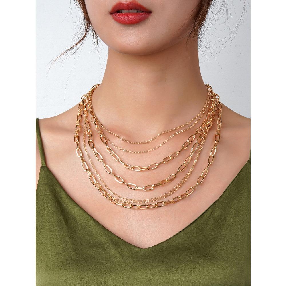 Collier Métal Rétro Niche Personnalisé Chaîne Épaisse Pendentif Alliage Amour Ensemble de Colliers pour Femmes