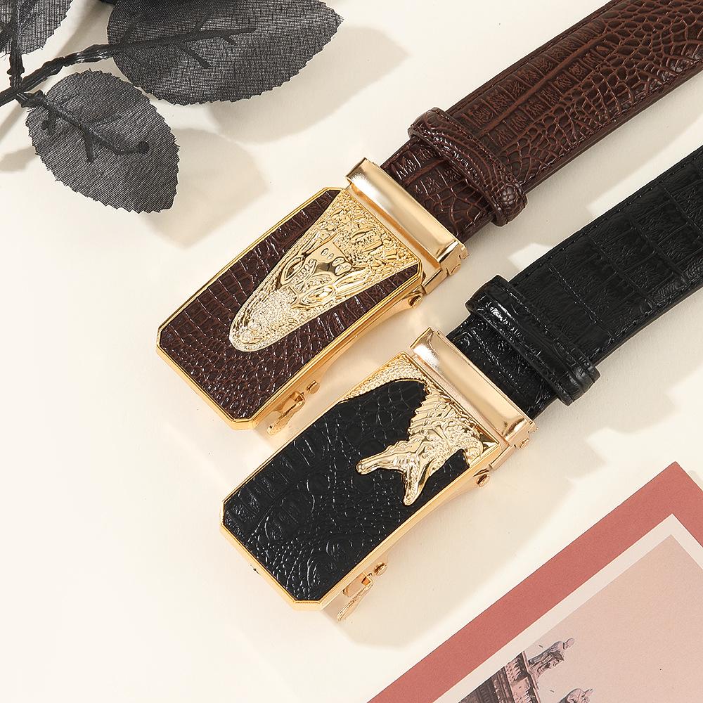 Men's Crocodile Pattern Faux Leather Belt with Alloy Auto Buckle - Retro Western Style