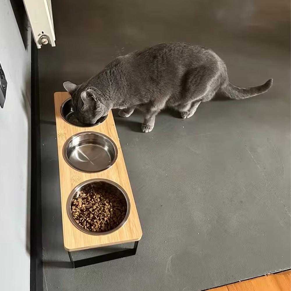 Elevated Cat Bowls 15° Tilted Raised Pet Feeder with 3 Stainless Steel Bowls Food Water Feeding Station for Cats & Small Dogs