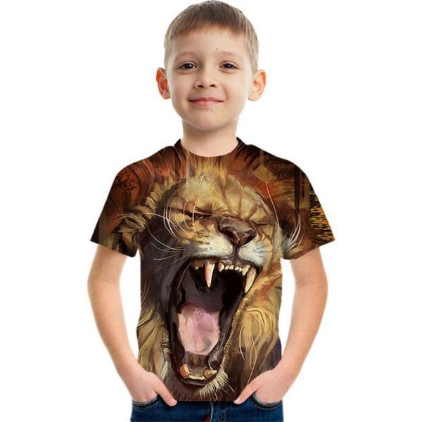 Fashionable Summer Children's Top Creative Colorful Fun Animal 3D Printed T-shirt Boys Comfortable Soft Breathable Short Sleeves T-shirt