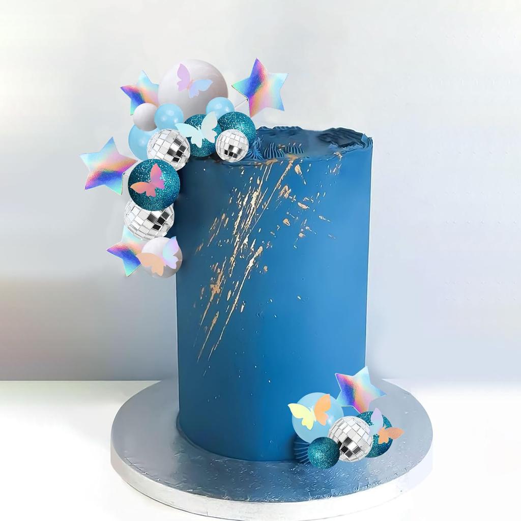 Disco Balls Cake Topper Blue Silver Balls Cake Topper Dancing Queen Party Favors for 70s Last Disco Bachelorette Anniversary