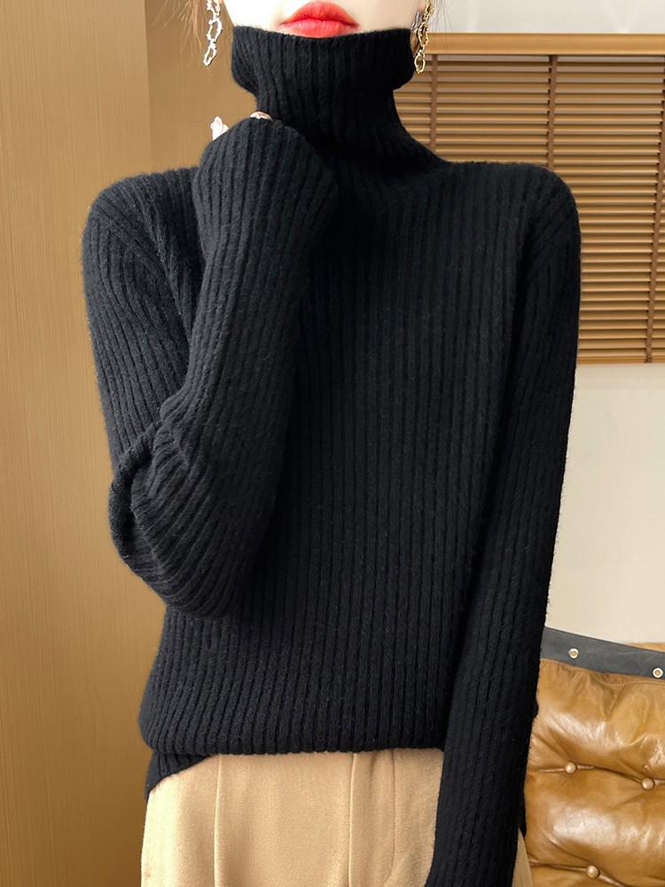 Women's Cashmere Loose High Neck Sweater - Pure Wool Base Layer Pullover for Autumn/Winter