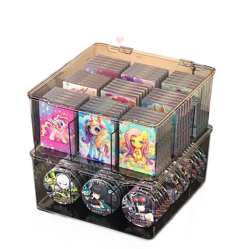 Stackable Transparent Card Storage Box with Dustproof Lid - Large Capacity Organizer