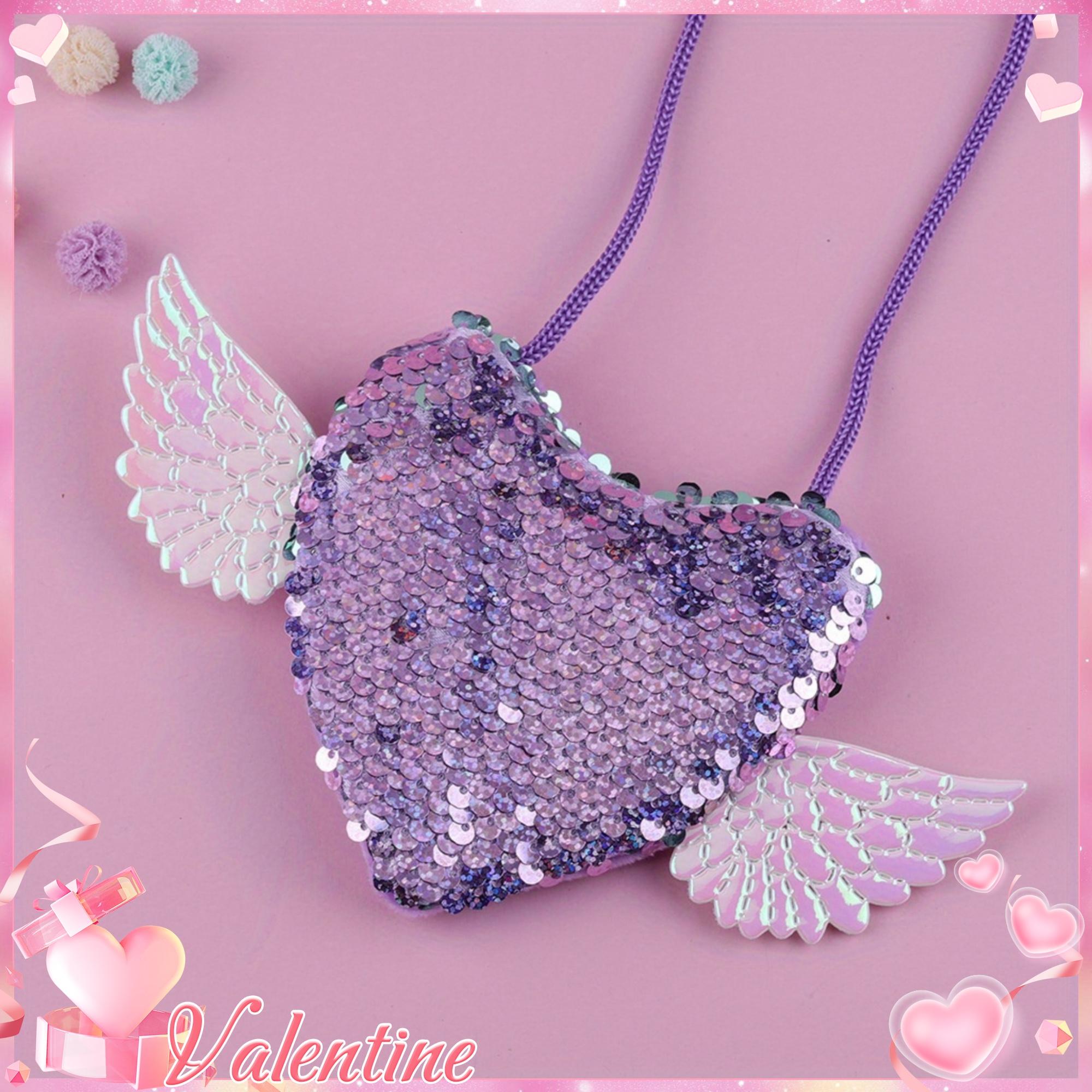 Xykk01 Women's Trendy Colorful Sequin Crossbody Bag - Simple Fashionable Love Wings Print With Adjustable Strap And Zipper Closure, For Outdoors And Everyday Use