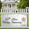 25-årsjubileumsbanderoll Bakgrund Romantiskt Hjärta Silverbröllopsfest Dekorationer Firande Fotobakgrund Rekvisita