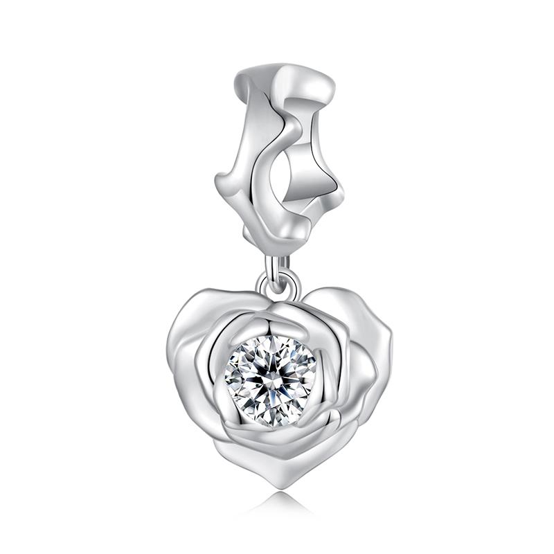 WOSTU 925 Sterling Silver lovely cat charms Horseshoe Celtic Knot Pendant Rose Heart Beads Fit DIY Bracelet Neck Valentine Gift