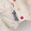 V Neck Long Sleeves Pockets Ribbed Trim Knitted Coat Winter Embroidery Letter Pattern