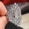 Huitan Sparkling Women Silver Color Ring Geometric Shaped Party Inlaid Shiny CZ Lady Jewelry Fashion Statement Chic AccessoriesGood Product