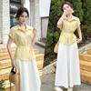 Elegant Korean Summer Two-Piece Set: Slimming Short Sleeve Shirt & High-Waisted Wide-Leg Pants for Women (2025 Fashion)