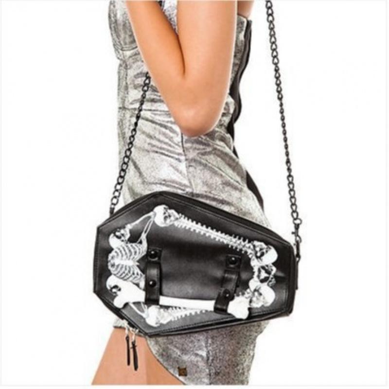 Trendy Black Gothic Punk Skull Crossbody Bag With Zipper Closure Detachable Chain Strap PU Shoulder Bags For Women Parties And Edgy Fashion