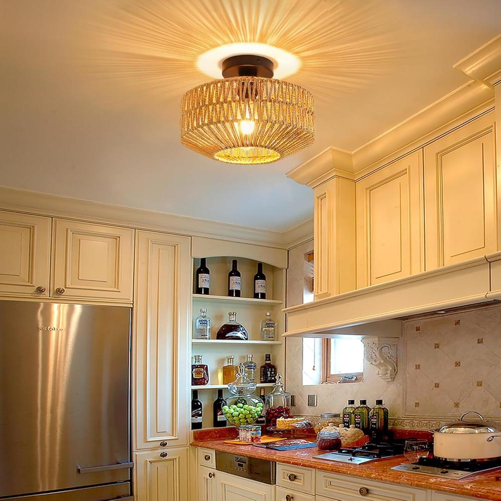 JOYINLED Ceiling Lights Rattan Chandelier Light Fixture Hand Woven Fixture Flush Mount For Hallway Bedroom Kitchen Living Room