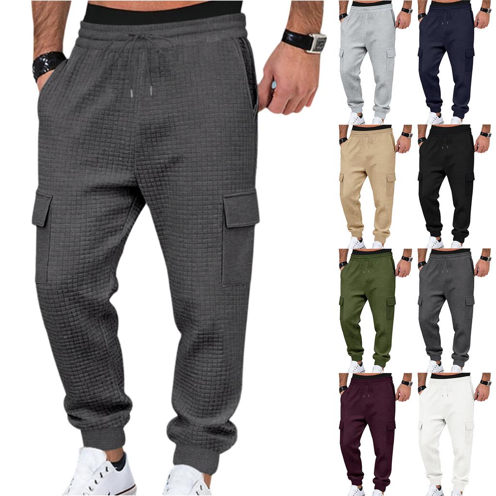 Men's Elastic Waist Drawstring Cargo Joggers | Loose Fit Multi-Pocket Tapered Leg Utility Pants For Casual & Outdoor Wear