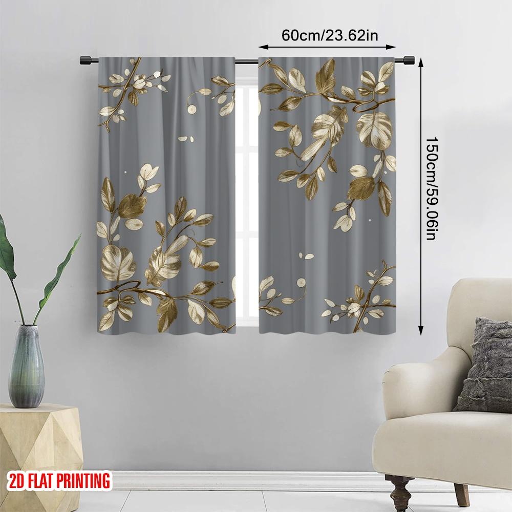 Set Of 2 Flat Printing Party Window Curtains Leaf Versatile Polyester Fabric Without Electricity Spring Holiday Decor Curtain