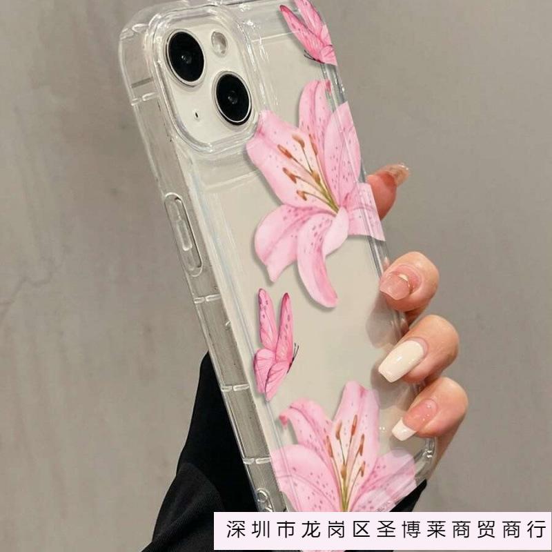 Butterfly Lily is suitable for Apple 16promax mobile phone case 15plus transparent 14 airbag 13 foreign trade 1211