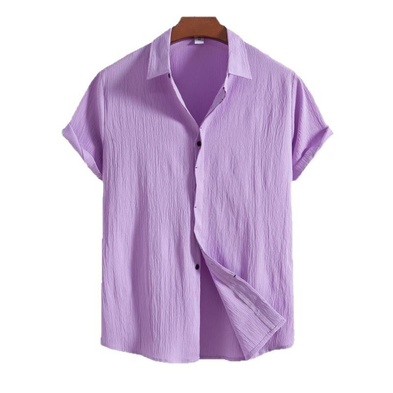 Summer 2026 Men's Casual Loose-Fit Solid Color Short-Sleeved Button-Down Shirt
