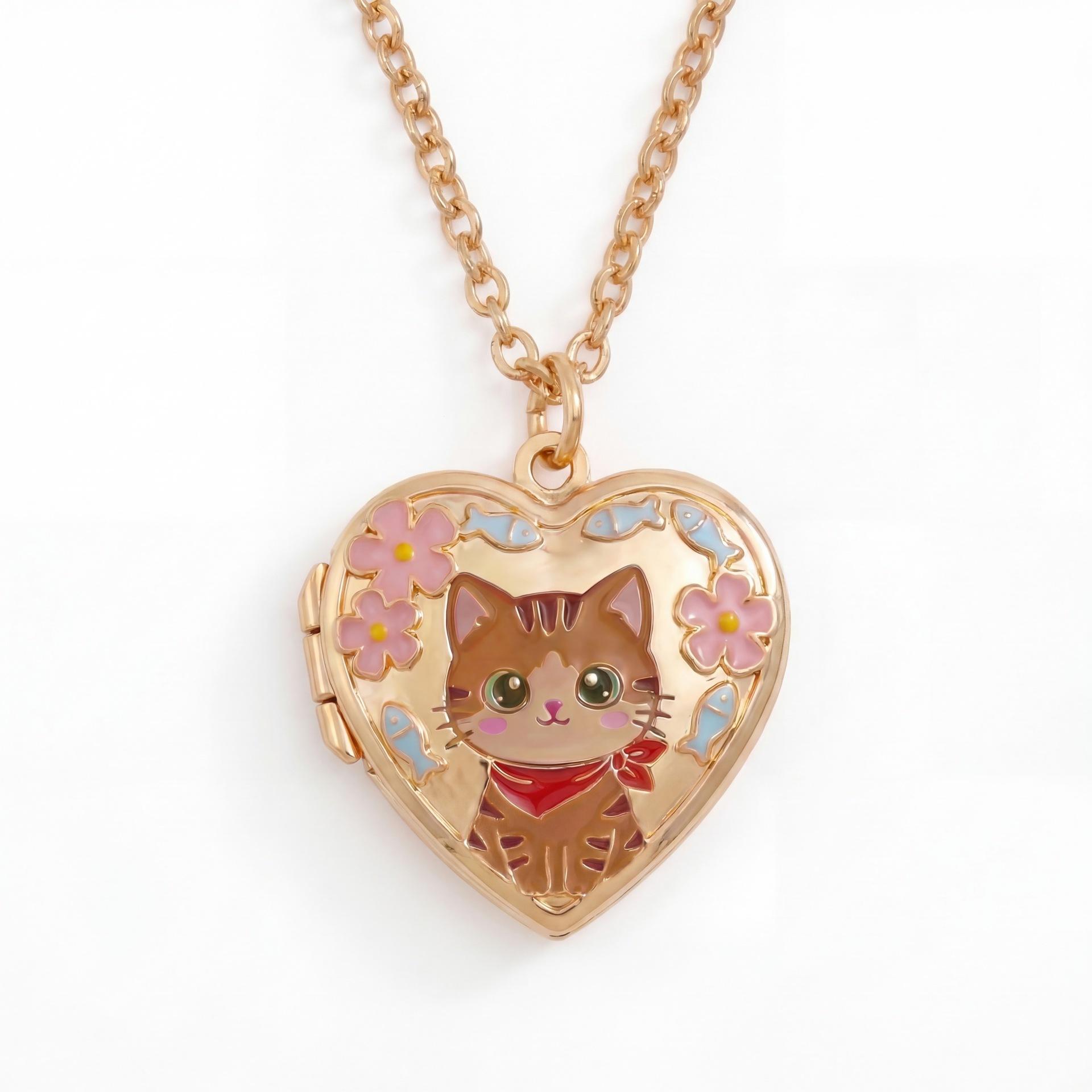 Healing Animal Opening And Closing Photo Box Necklace Love Shape Opening And Closing Pendant Necklace Gift Copper