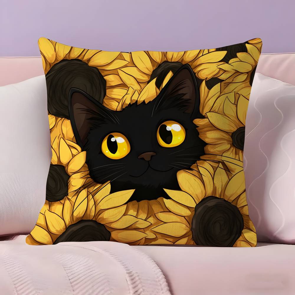 Cat in the flowers aesthetic Pillow Case  Ultra Soft Skin Friendly Fabric Cloud Like Comfort & Concealed Zipper