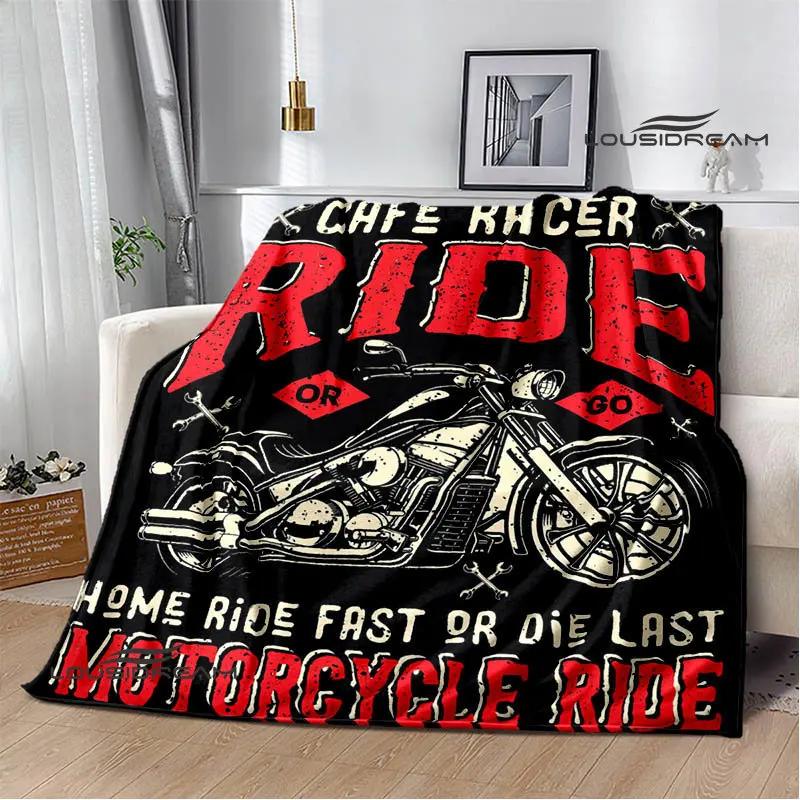 Motorcycle Retro Printing Blanket Flange Warm Soft and Comfortable Picnic Blanket Bed Linings Birthday Gift