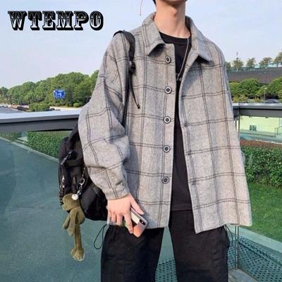 Autumn and Winter New Woolen Shirt Jacket Men's Short Windbreaker Coat Casual Loose Retro Coat Warm Long-sleeved Coat