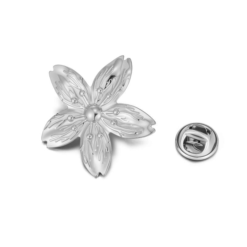 Womens Jewelry Four Petal Flower Brooch French Style Stainless Steel Gold Color Trendy Pin for Wedding Office Gift
