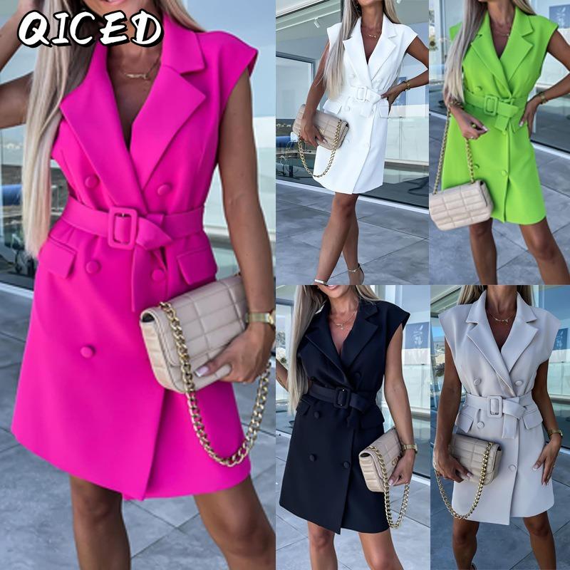 JPNTKY Damen Mode Sommer Frühling Unifarben Druck Ärmellos POLO Kragen Freizeitkleider