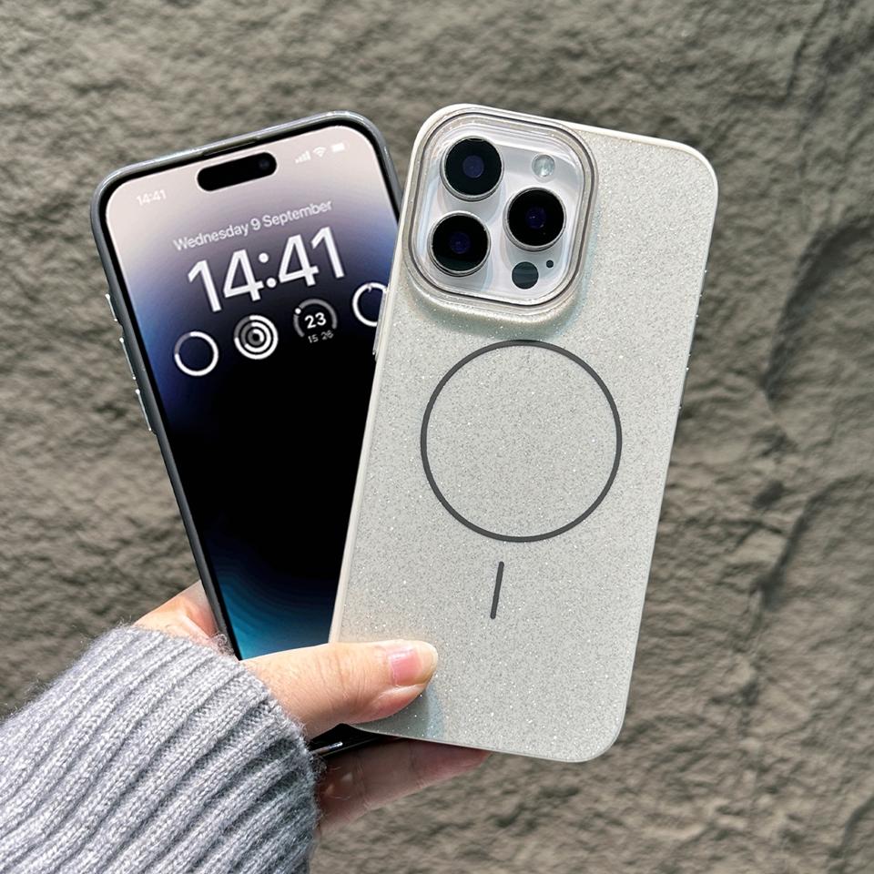 Magnetic Phone Case for iPhone 16E 15 14 Plus 11 12 13 16 Pro Max Magsafe Luxury Glitter Wireless Charging Shockproof Hard Cover