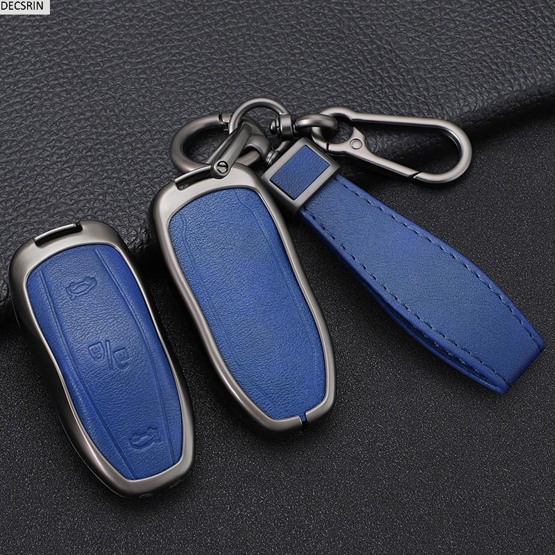 Zinc Alloy+ Leather Car Smart Key Cover Case Shell Fob for Tesla Model 3 Model Y S Key Shell Bag Holder Protector Accessorie