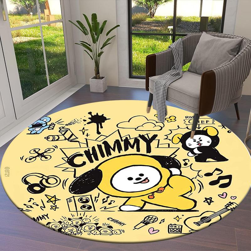 1pc Chimmy BT21 Character Artwork Round carpet, Made of Polyester,Perfect for Decorating Office Chairs, Living Rooms,Vibrant Decorative Rug