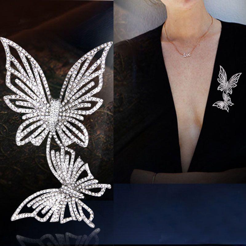 

Gift Austrian Rhinestone Wedding Scarf Pin Butterfly Pin Brooch серебряный