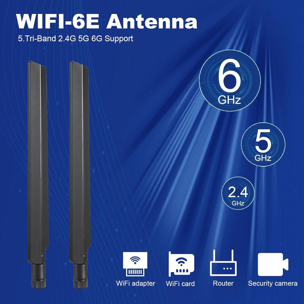 WiFi 6 6E Tri-Band 2.4GHz + 5 GHz + 6GHz 9dBi Omnidirectional Antenna for PC Desktop Computer PCI-E WiFi 6E Network Card Adapter Bluetooth Card