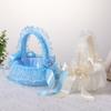 Wedding Flower Girl Basket with Lace Trim Handle Bowknot Flower Baskets for Wedding Ceremony Party Floral Arrangement