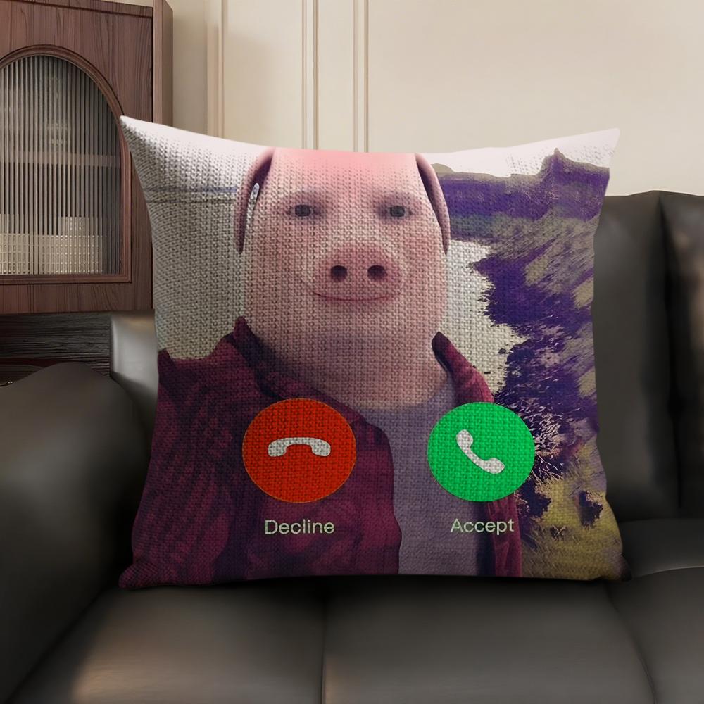John Pork Dzwoni Śmieszna Poszewka na Poduszkę Naturalny Len Tkanina Organiczna Dwustronny Druk Sofa Wystrój Domu Prezent Poszewka