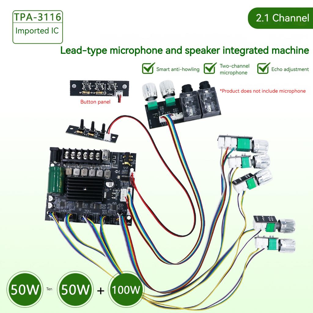 50W+50W+100W BT Amplifier Board with Subwoofer 2.1 Channel Digital Power Amplifier Board Volume Control for DIY Wireless Speaker