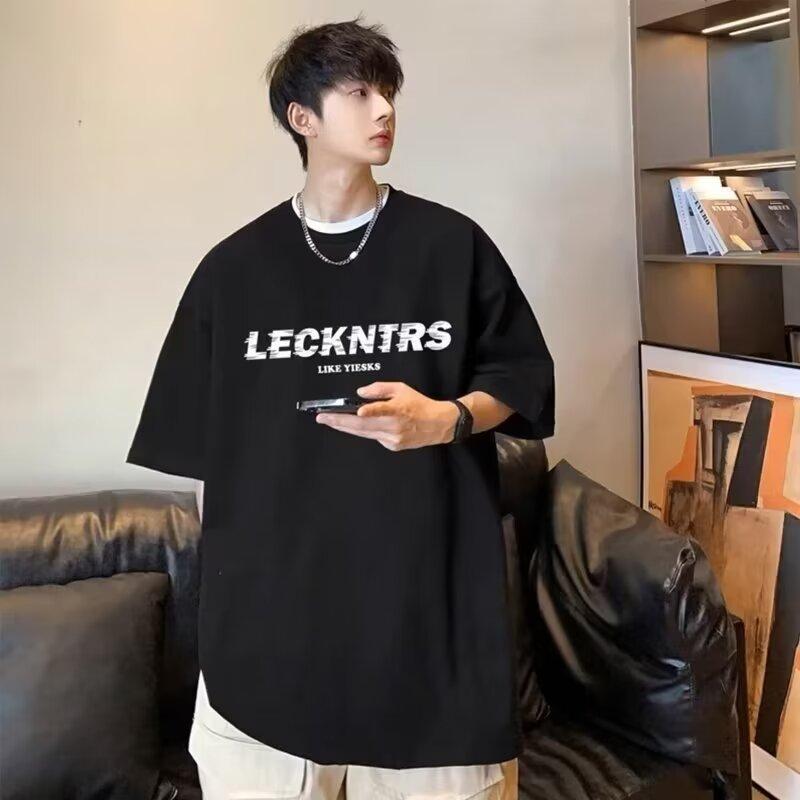 Men'S Trendy Letter Round Neck Printed Short Sleeved T-Shirt For Summer Ins Loose Casual Top