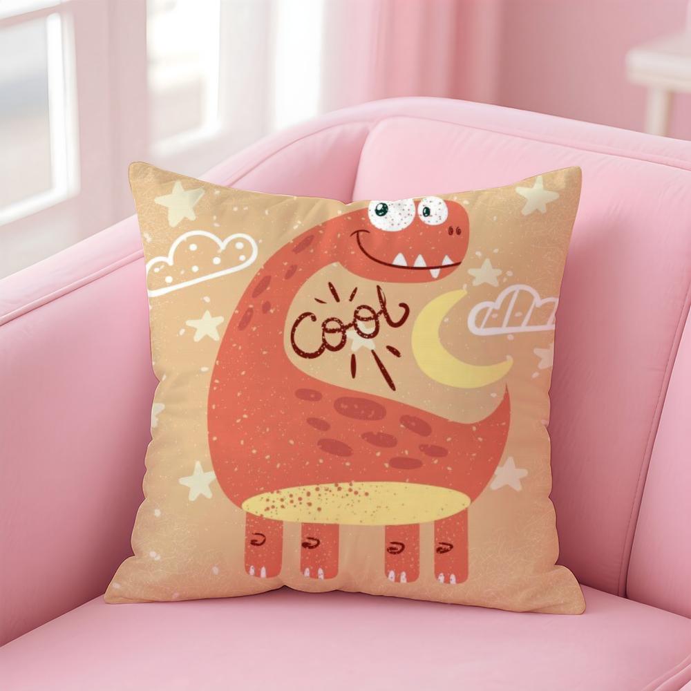 Cute Cartoon Dinosaur Cushion Cover Pillow Case Soft Friendly Fabric & Concealed Zipper