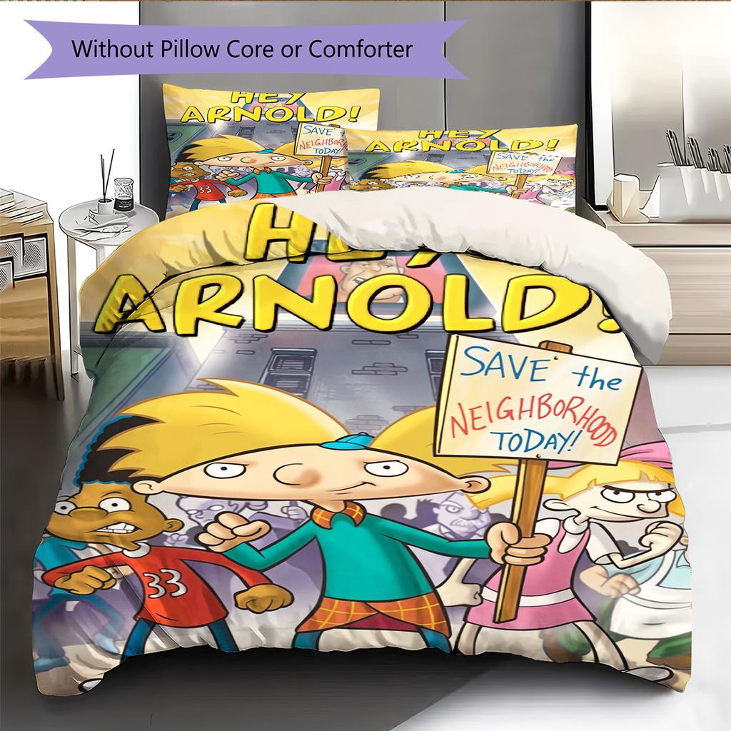 Hey Arnold Pattern Bedding Home Decoration Birthday Gift (1 * duvet cover + 2 * pillowcase, without core)
