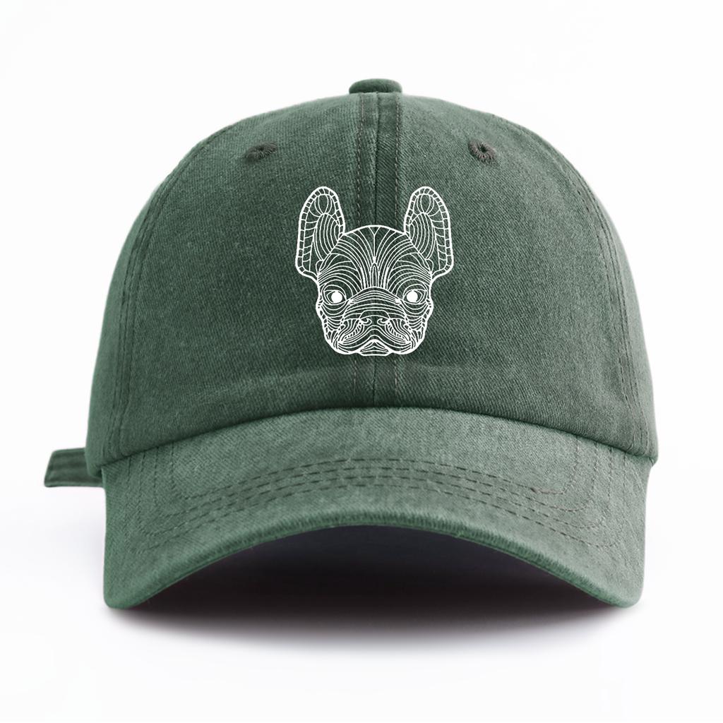 1pc Line Frenchie Print Washed Baseball Cap for Adults, Minimalist Retro Style Casual Soft Adjustable Dad Hat, Perfect As Gift
