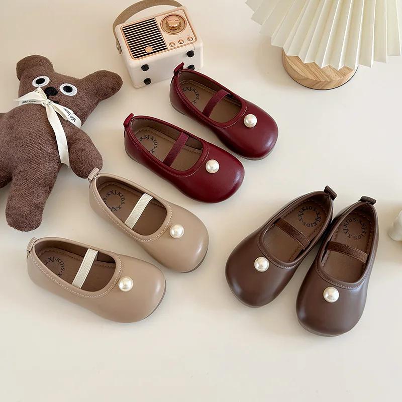 2024 Kinder Lederschuhe für Mädchen Herbst Neue Mode Koreanischer Stil Weiche Sohle Rutschfest Elegant Prinzessin Vielseitige Schuhe