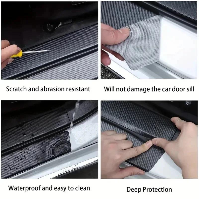 4/5PCS Car Door Sill Strip Carbon Fibre Protective Cover Universal Anti-scratch and Anti-collision Door Decorative Strip Sticker