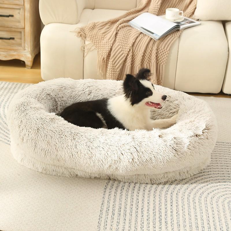 Plush Pet Bed Dogs Cats Winter Warm Soft Removable Washable Oval Kennel Mat Indoor Comfort Nest