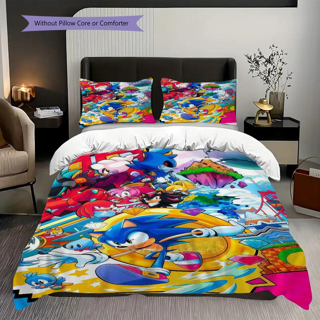 Sonic Hedgehog Movie Poster Bedding 1 Duvet Cover 2 Pillowcase Without Core Duvet Cover And Pillowcase Soft And Comfortable Bedding Set