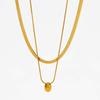 Stainless Steel Double Layer Water Drop Pendant Necklace for Women Vintage Gold Color Snake Bone Chain Necklace Jewelry Gifts